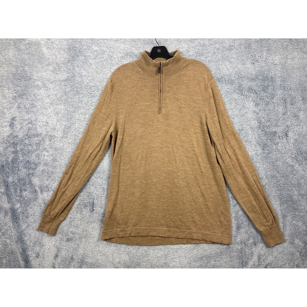 Jos. A. Bank Mens L Tan Merino Wool Quarter Zip Traveler Sweater Mock Neck